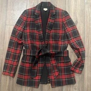 Cremieux Red & Black Plaid Belted Blazer Jacket – Women’s 2 – Tartan Style